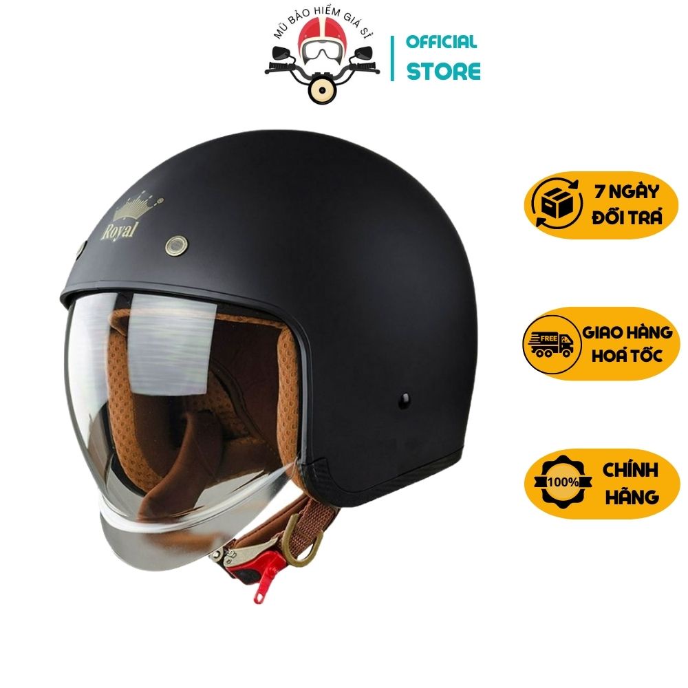 Mũ Bảo Hiểm 3/4 Royal M139 Kính Âm Chính Hãng - Nón Bảo Hiểm Xe Máy Nhiều Size Màu Trà Khói