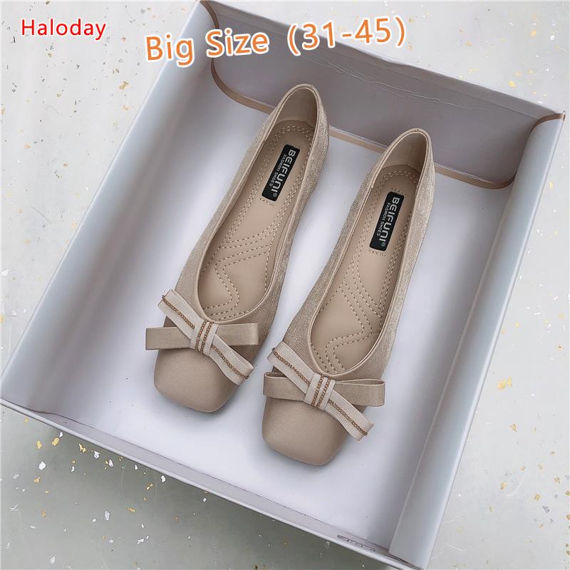 Giày Nữ Size Lớn (31-45)✨Nơ Mũi Vuông Giày Nữ Đế Mềm Muỗng Giày Gradient Nông Miệng Size Lớn 41 Giày Công Sở Cổ Tích Giày Đế Bằng