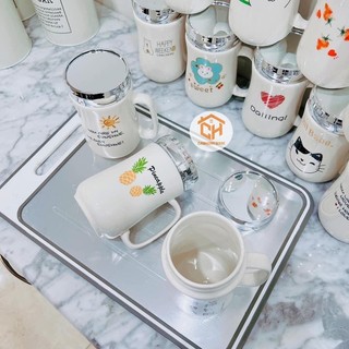 Cốc Nắp Sứ Nắp Có Gương Soi Nhiều Hoạ Tiết Cam Homeware