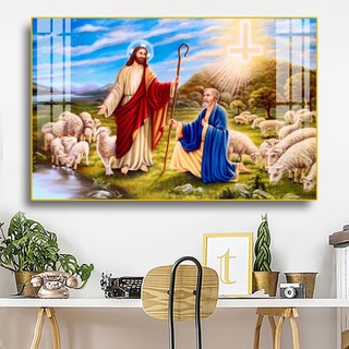 Tranh Chúa Giê-su Chăn Chiên Lành 01 (60x90cm) - Tranh Treo Tường Laminate Tráng Gương
