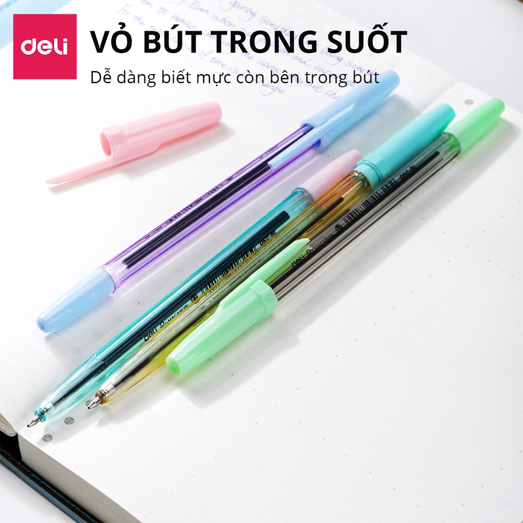 Combo 5 Bút Bi Mực Xanh Đen Ngòi 0.5-0.7mm Nắp Đậy Màu Pastel Deli - Bút bi 0.5mm mực Semi Gel Màu Ngẫu Nhiên 1 chiếc