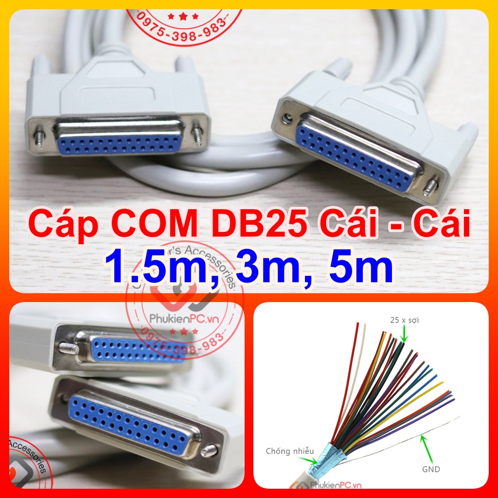 Dây cáp COM DB25 Female to DB25 Female 1.5m 3m 5m. DB25 Cái sang Cái ...