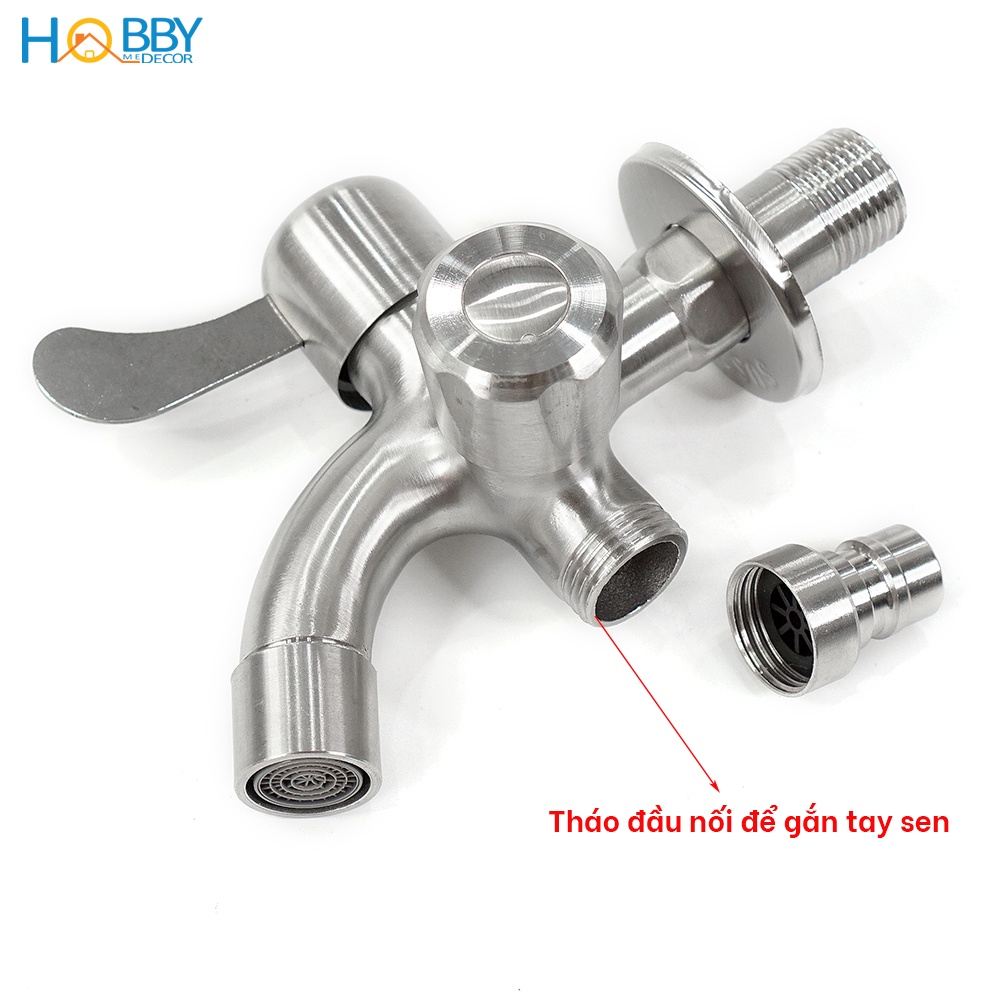 Củ sen lạnh 2 van xả đóng mở HOBBY Home Decor CS3 inox 304 ren 21