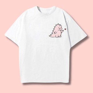 Áo thun unisex cặp đôi in hình khủng long bắn tim dễ thương, áo phông couple form rộng tay lỡ chất vải mềm mịn mát