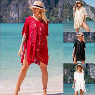 DN0835 Oversize Chia Bãi Biển Che Phủ Trắng Móc Đi Biển Đầm Áo Thun Nữ Kỳ Nghỉ Mùa Hè Tắm Phù Hợp Với Đồ Bơi