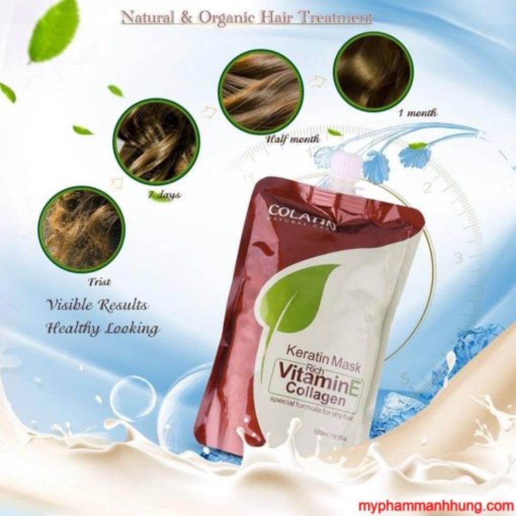 Hấp ủ, xả  toc VITAMIN E COLATIN MASK 500ml hỗ trợ phục hồi tóc mềm mại mượt mà