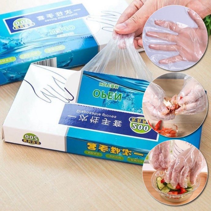 Hộp 200 đôi găng tay Nilon nấu đồ ăn, chế biến thực phẩm, thức uống Dùng 1 Lần