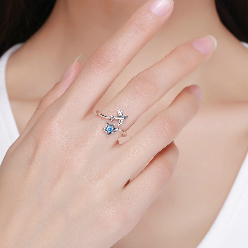 Bamoer Có Thể Điều Chỉnh Mở Nhẫn Bạc 925 Sao Trăng Phiên Bản Dành Cho Nữ Trang Sức Tinh Tế BSR310