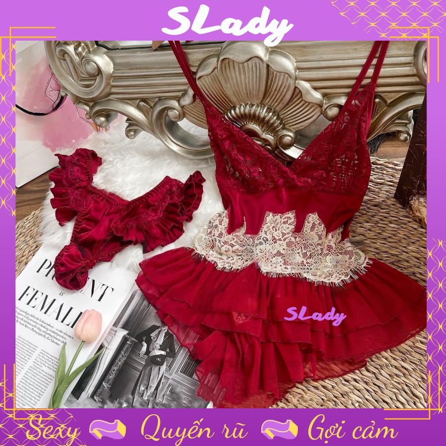 Váy ngủ lụa phối ren SLADY sexy cao cấp kèm áo choàng dài tay hàng Quảng Châu Loại 1, sexy quyến rũ - VNS87
