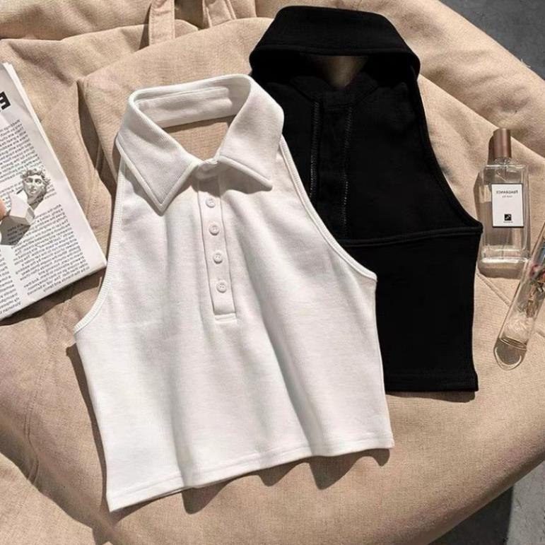 Áo croptop nữ - áo ba lỗ cổ bẻ - AO030