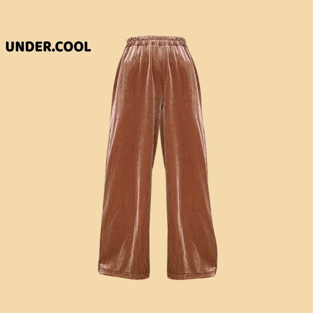 Quần ống rộng nỉ nhung trơn UNDERCOOL kiểu quần dài ống suông cạp chun lưng cao có dây rút chỉnh eo QD15
