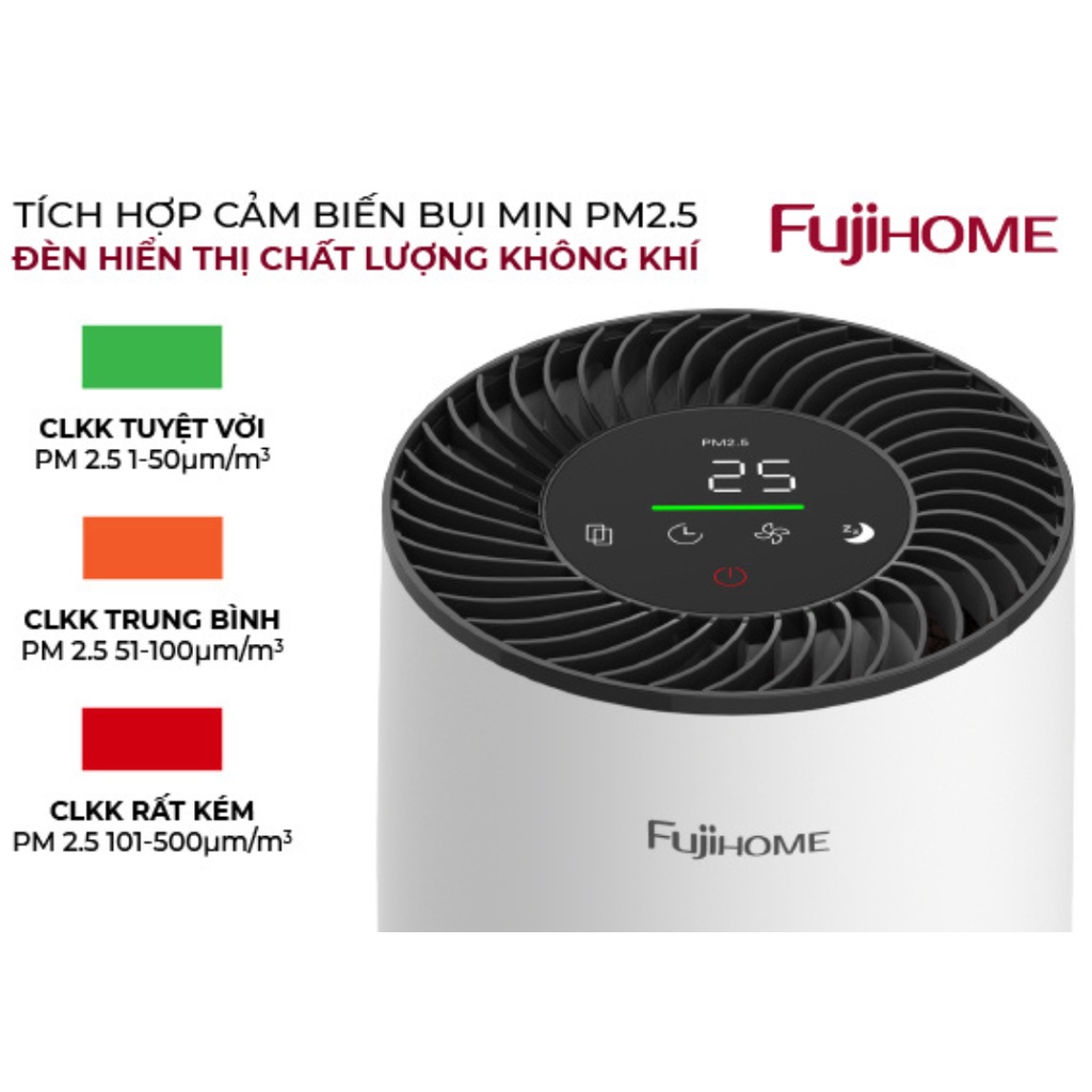 Máy lọc không khí FujiHome AP12, màng lọc HEPA loại bỏ bụi mịn, cảm biến đo chất lượng không khí, BH 12 tháng toàn quốc