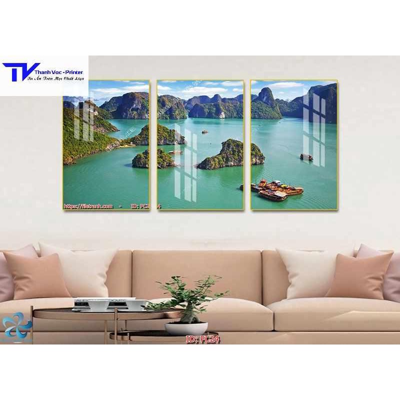Tranh Treo Tường Sơn Thuỷ Ngang , Tranh Tráng Gương ( Bộ 3 Tấm )
