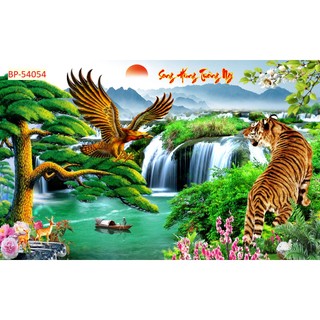 Tranh vải lụa 3D dán tường MÃNH HỔ HẠ SƠN