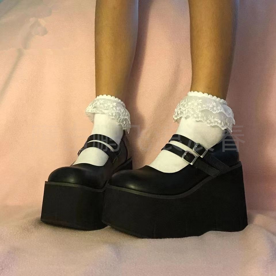 Mary Jane Giày 2022 Sản Phẩm Mới Da Khóa Dây Đeo Phong Cách Gothic Nêm Giày Nữ Hot Girl Punk Phong Cách Giày Nữ