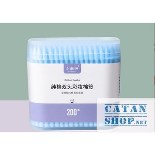 Hộp 200 que Tăm bông ngoáy tai hai đầu, bông ráy tai dùng một lần thiết kế đa chức năng tiện dụng GD642-TBong2dau