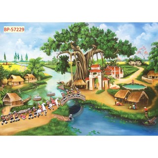 Tranh VẢI LỤA Vinh Quy Quy Bái Tổ in Khổ Lớn, tặng keo và dụng cụ