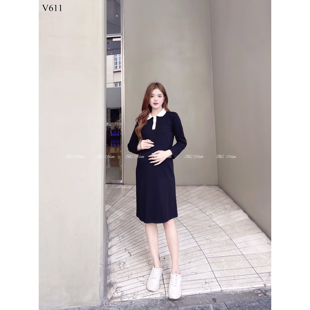 Đầm bầu thu đông B2 Mum chất zip dày dặn nặng tay cổ polo năng động V611