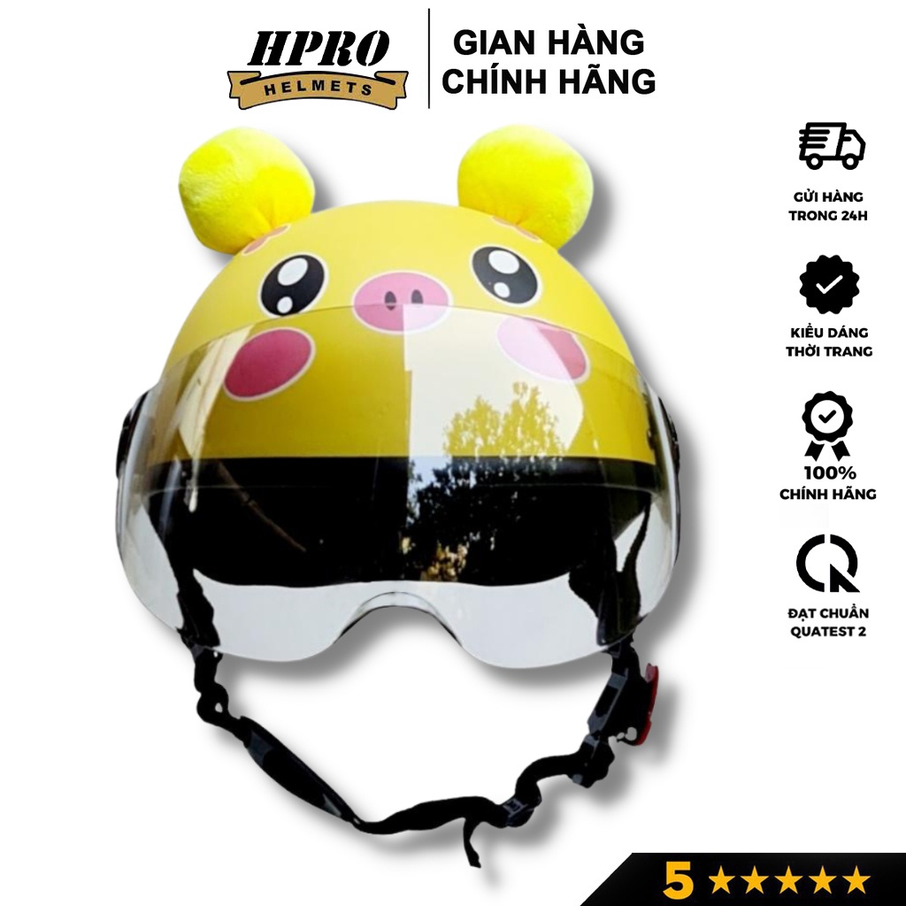 Ảnh Mũ bảo hiểm cho bé Hpro helmet, an toàn cho trẻ em từ 3-8 tuổi, có kính chắn gió, họa tiết heo xinh đáng yêu 3
