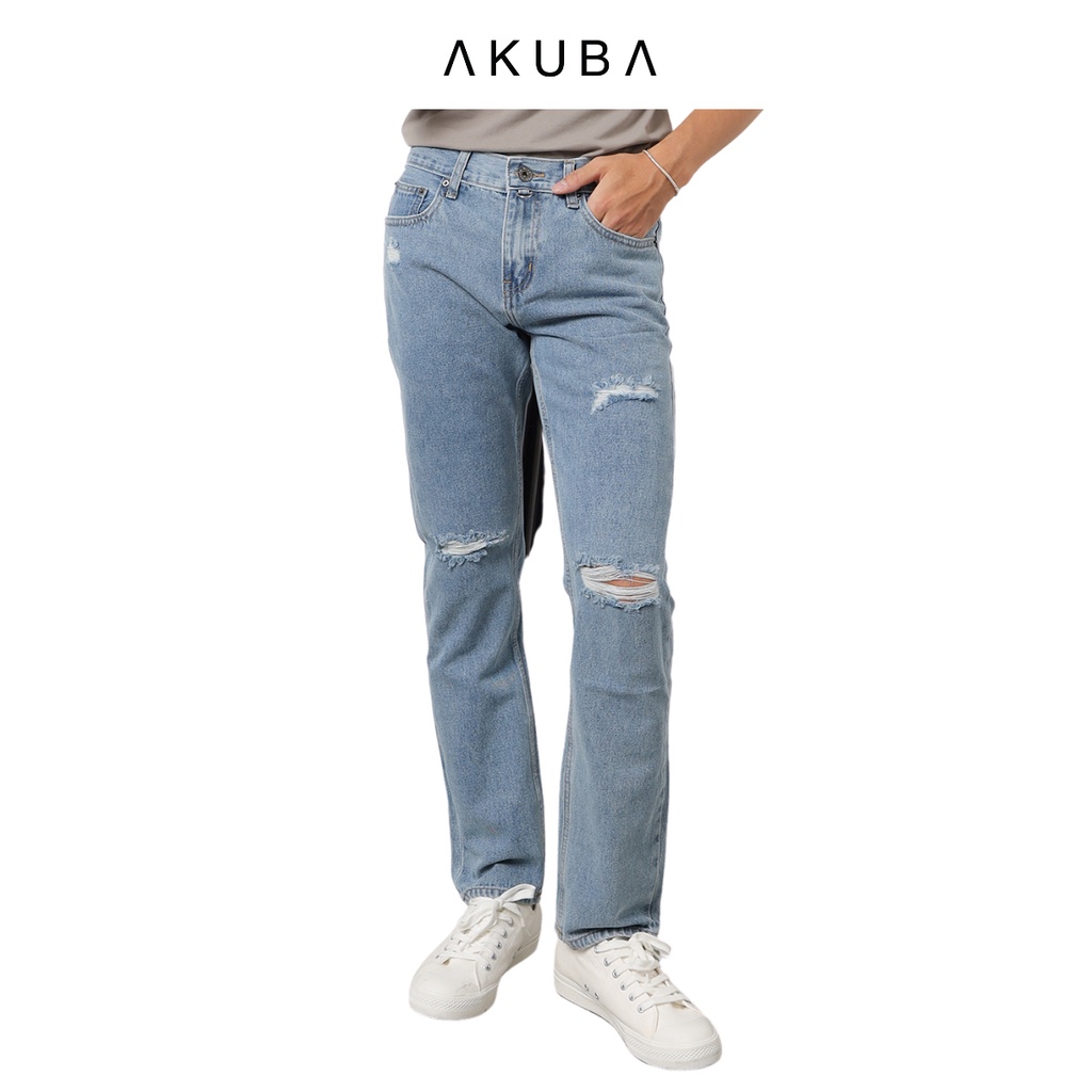 Quần jean dài nam AKUBA chất liệu Denim, ống slim cá tính | 01D0157