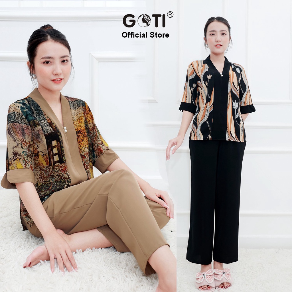 Ảnh Đồ Bộ Trung Niên GOTI Mặc Nhà Nữ Sang Trọng Chất Gấm Cao Cấp Cổ Chui Tay Lững Có Túi Pijama Lụa Cho Mẹ 3359 3360 2