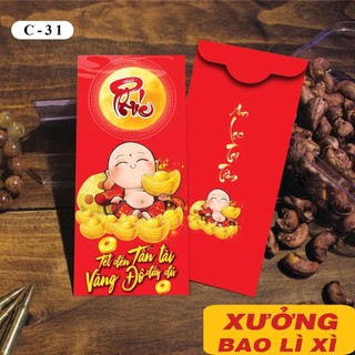 100 bao lì xì mẫu đỏ may mắn năm mới 2023, kt 8x16cm (C31-C40)