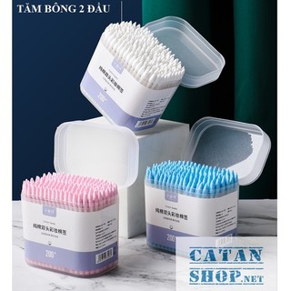 Hộp 200 que Tăm bông ngoáy tai hai đầu, bông ráy tai dùng một lần thiết kế đa chức năng tiện dụng GD642-TBong2dau