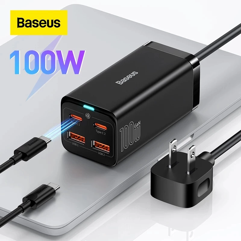 Baseus 100W 65W GaN3 Sạc 2U + 2C Máy Tính Để Bàn Laptop Sạc Nhanh 4 Trong 1 Adapter Cho iPhone 14 13