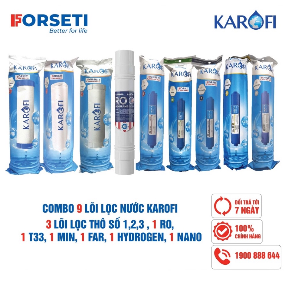 Combo 9 lõi lọc nước KAROFI chính hãng dùng cho máy lọc nước Karofi KSI90 Plus ( Thetis KSP90)