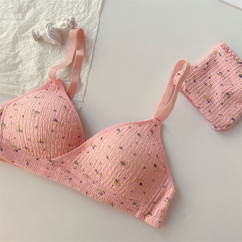 Set Áo Ngực Không Gọng + Quần Lót Cotton Mỏng Dáng Chữ V Thời Trang Quyến Rũ Cho Nữ