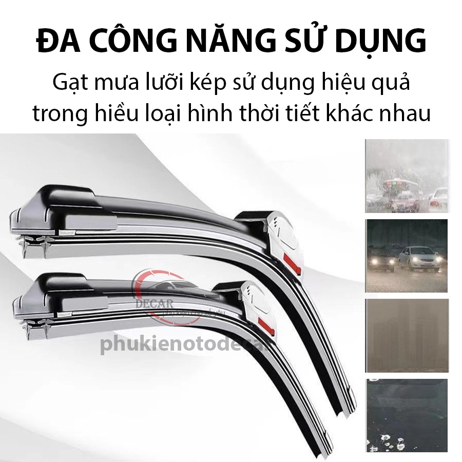 Gạt mưa lưỡi kép cao cấp, bộ cần gạt kính nước mưa 2 lưỡi khung mềm ô tô HONDA CITY, CR-V, CIVIC