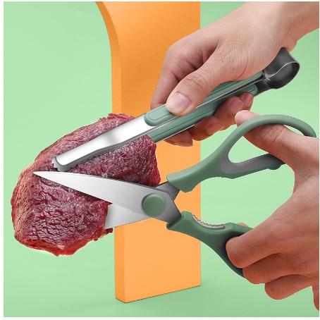 COMBO Kéo Cắt Thịt Nướng - Kẹp Thịt Nướng Thép Không Gỉ Hàn Quốc