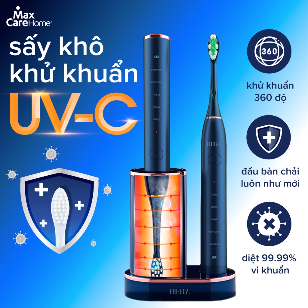 Ảnh Bàn Chải Điện DIỆT KHUẨN BẰNG TIA UV CAO CẤP Maxcare Hera Whitening Sấy Khô & Nhắc Chuyển Vùng Đánh Răng 2
