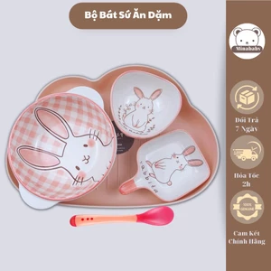 Bát Ăn Dặm, Combo Set Chén Sứ Ăn Dặm Kèm Khay Và Bát Nhiều Hình Tặng Thìa Cho Bé