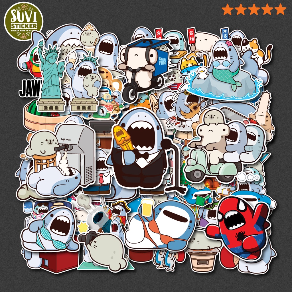 50 Sticker Baby Shark chống nước sticker dán mũ bảo hiểm, laptop, điện ...