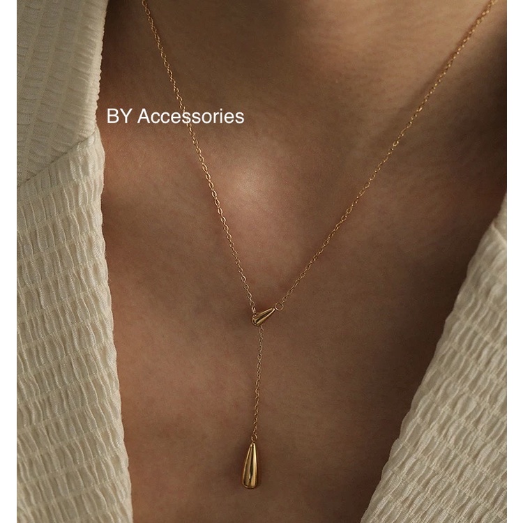 Dây chuyền nữ titan kiểu giọt nước thả dài vintage mạ vàng 18K không gỉ WN2277