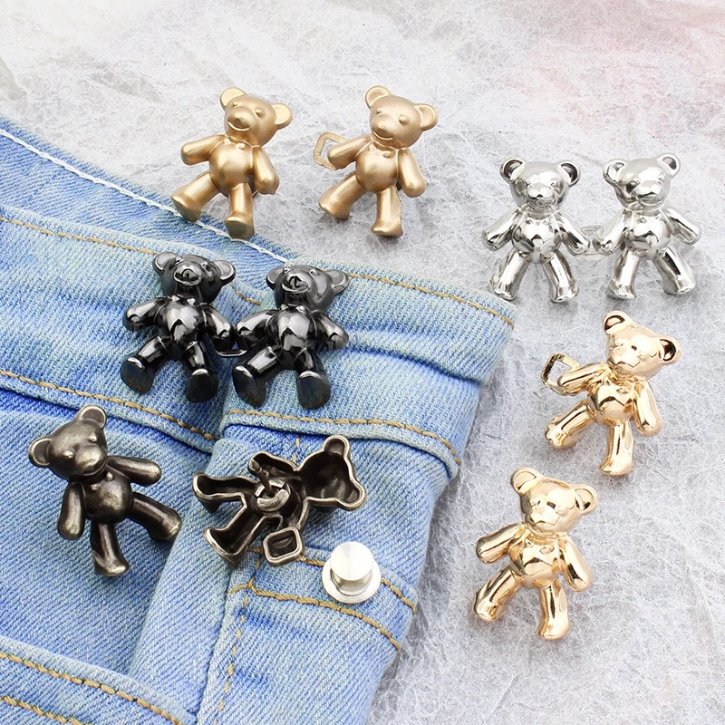 Set 2 Nút Kim Loại Hình Gấu Dễ Thương Dành Cho Quần Jean