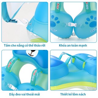 Phao Bơi Cho Bé Hình Cá Voi Gấu, Vòng Bơi Dưới Nách An Toàn, Có Thể Tháo Rời, Bơm Hơi Cho Trẻ Em