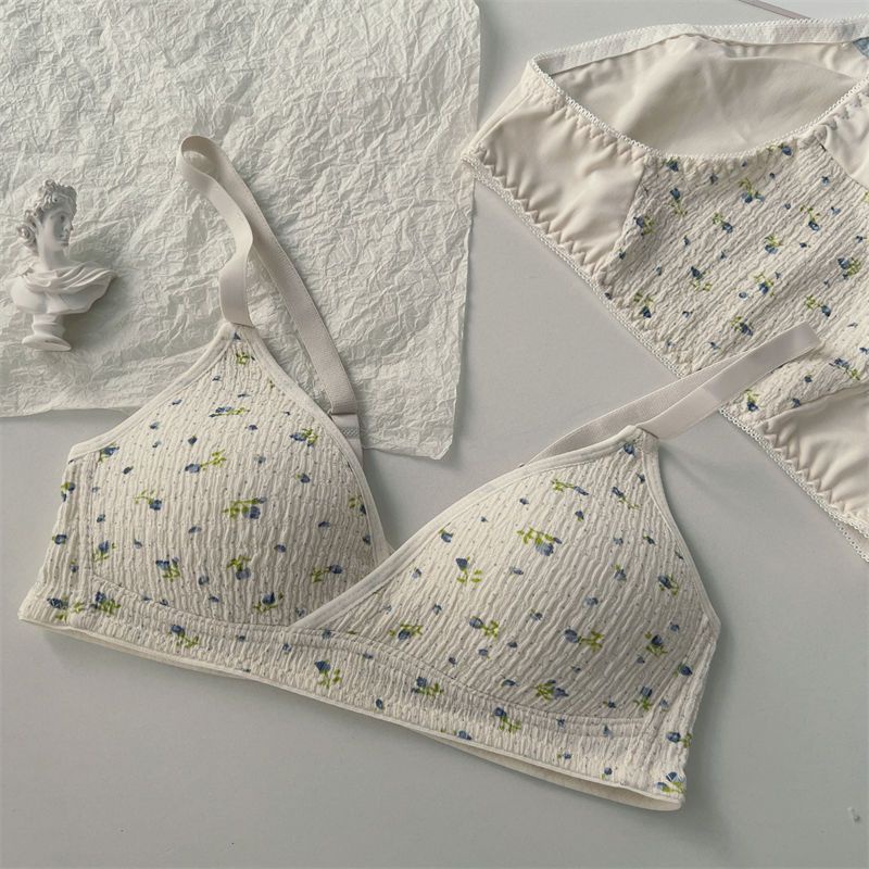 Set Áo Ngực Không Gọng + Quần Lót Cotton Mỏng Dáng Chữ V Thời Trang Quyến Rũ Cho Nữ