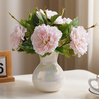 Cành hoa mẫu đơn giả ( peony)  kèm nụ nhiều lá cao cấp lụa cao 31cm sang trọng, dễ cắm, bông to 10cm
