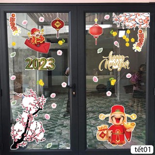 Decal dán trang trí Tết P1 ( được bế sẵn, chỉ cần lột ra dán như sticker )