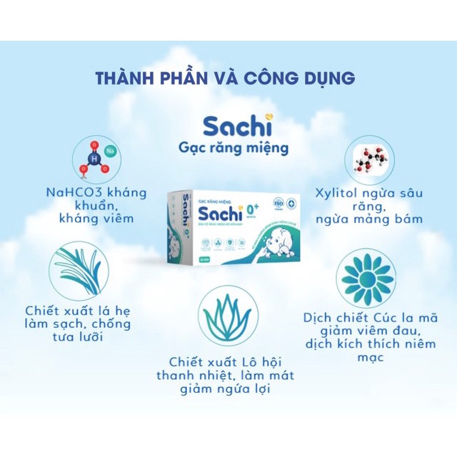 Gạc rơ lưỡi Sachi dịch chiết lá hẹ - Vệ sinh răng miệng cho bé hanzomart