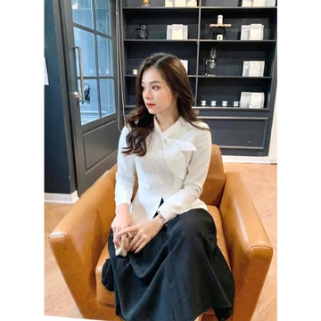 Áo peplum BẢO KHÁNH SHOP áo kiểu dáng ôm dài tay chất dạ gạo cổ phối lá cách điệu 2 lớp đính cúc ngọc 180