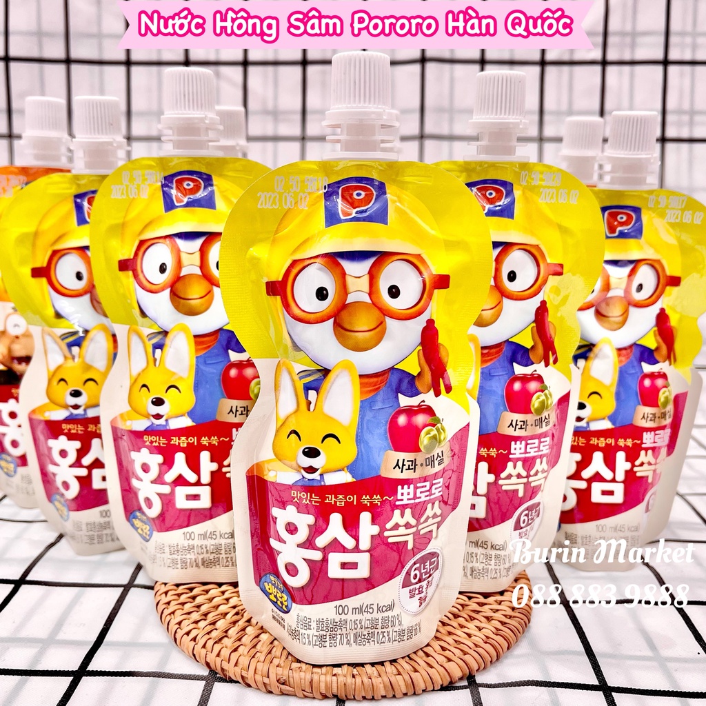 Nước hồng sâm trái cây pororo đủ vị cho bé 100ml, đồ ăn nhẹ cho bé ...