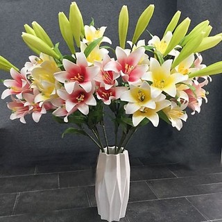 Cành hoa loa kèn giả 3 bông, 2 nụ cao 55 cm chất liệu xốp cao cấp và nhựa, hàng nhập khẩu -CEVERIA