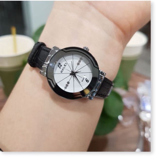 Đồng hồ nữ Halei dây da đen trắng đẹp chống nước tuyệt đối chính hãng Tony Watch 68