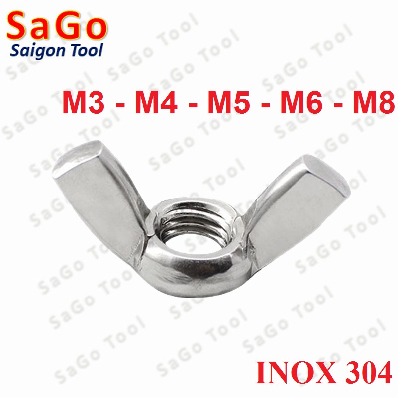 Đai ốc cánh bướm vặn tay INOX 304 - Tán chuồn size M3 M4 M5 M6 M8 M10 ...