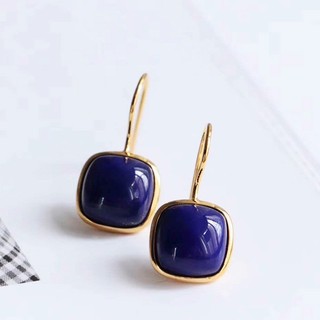 ♥Nguyên Bản Retro Tự Nhiên Lapis Lazuli Bông Tai Dài Phù Hợp Với Nữ Móc Tai Tinh Tế Vuông Trang Sức