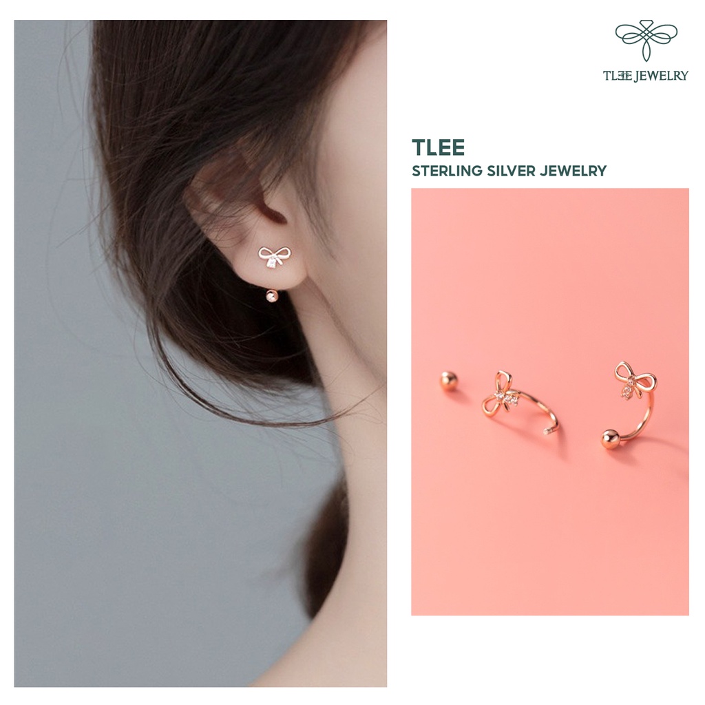 Khuyên tai bạc nữ TLEE nơ dáng cong chốt vặn nữ tính TLEE JEWELRY B0103