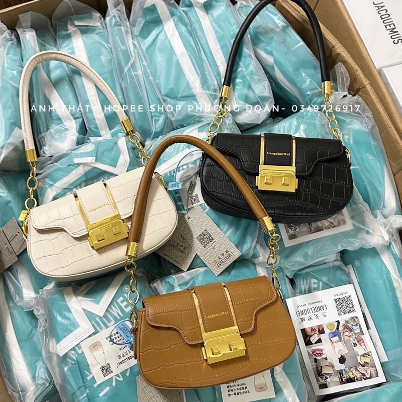 Túi da rắn viền vàng nội địa khuy bóp size 22cm | Shopee Việt Nam